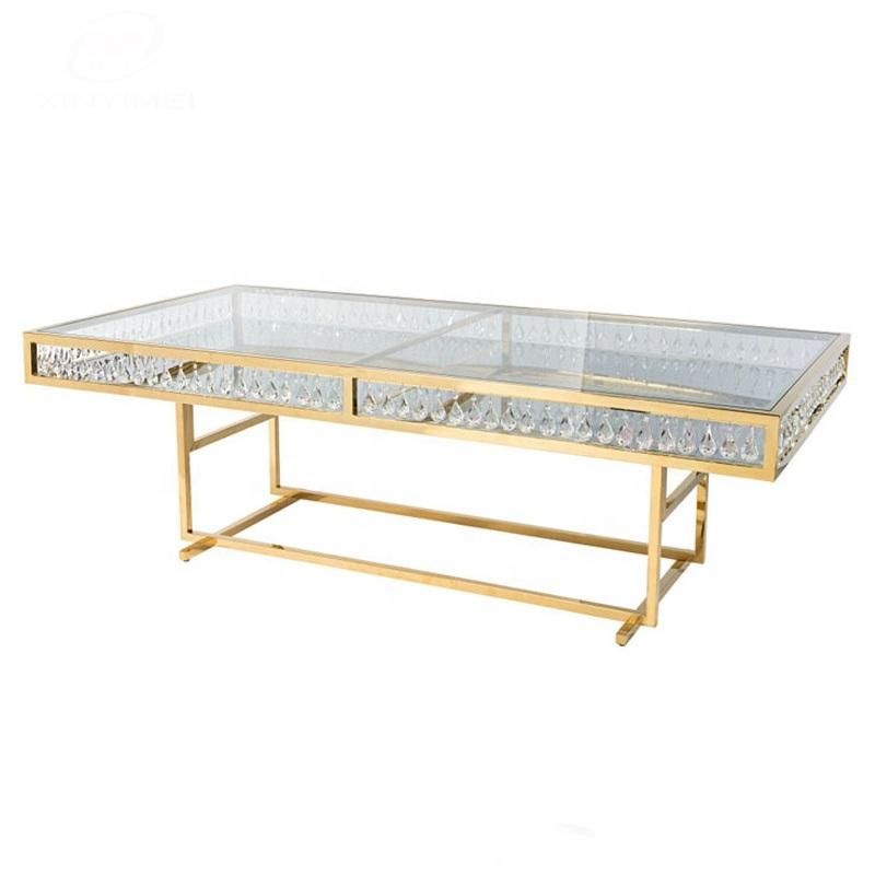 Hot Sale Luxury Stainless Steel with Glass Top Table for Wedding and Event