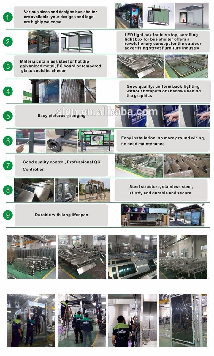 2022 Galvanized Steel Metal Frame Tempered Glass Bus Shelter