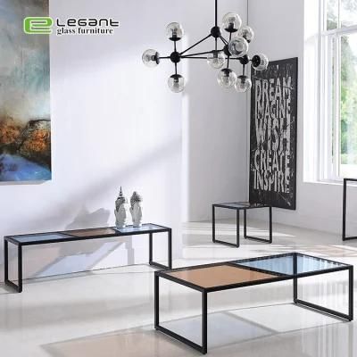 Modern Iron Frame Tempered Glass Tea Desk Coffee Table for Coffee Shop