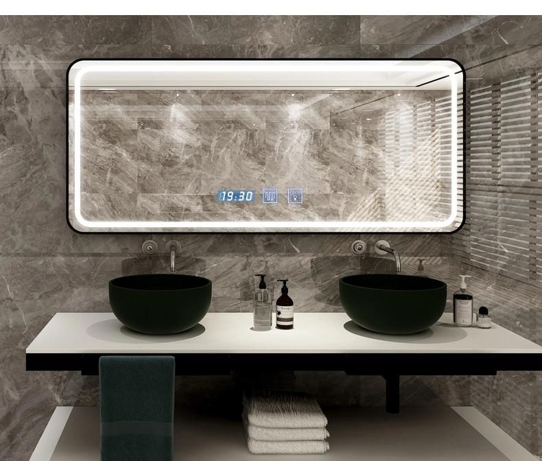 Irregular Silver Wall Decorative LED Laminated Smart Bathroom Vanity Mirror