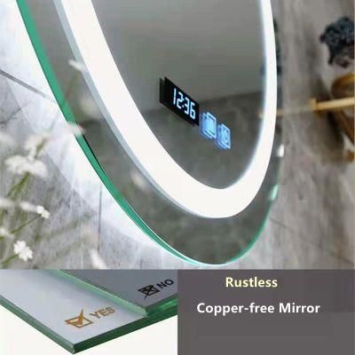 Round Home/Hotel/Salon/Toilet Bathroom Decor High-Definition Copper-Free Smart Wall Furniture Cosmetic Glass LED Mirror with Anti-Fog
