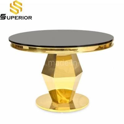 Luxury Gold Color Stainless Steel Black Glass Dining Table