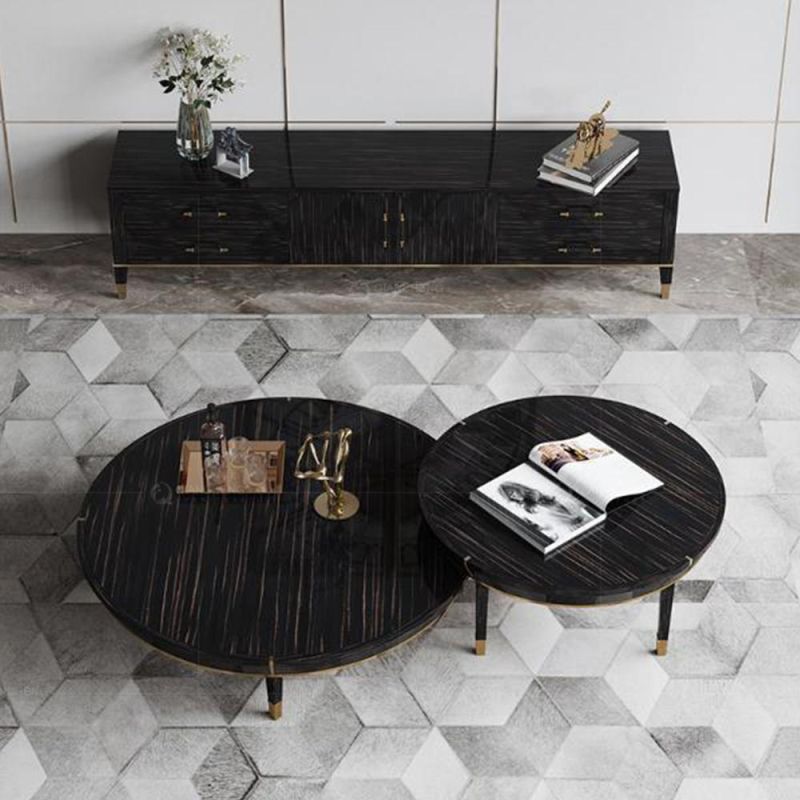 Apartment Floor Black Metal Legs Wooden Coffee Table