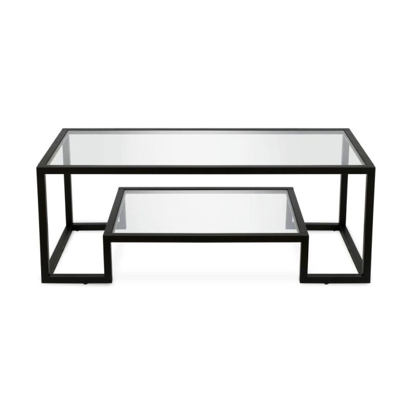 New Design Rectangle Living Room Sofa Side End Table Clear Glass Top Durable Coffee Table with Shelf