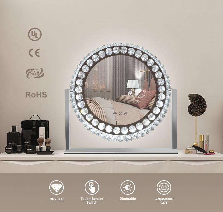 Beauty Salon Espejo LED Crystal Makeup Dressing Desktop Lighted Luxury Mirror