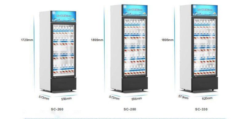 Factory Direct Price 260L Single Door Drink Upright Display Glass Door Drink Upright Showcase