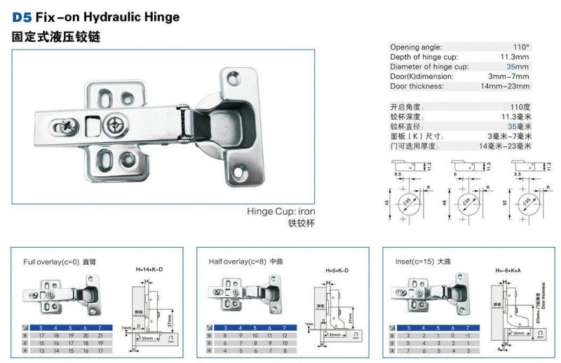 D7 Clip-on Glass Hydraulic Hinge