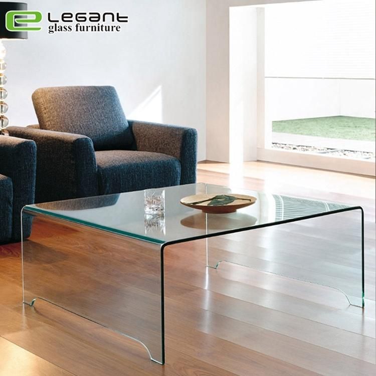 Clear Bent Glass Coffee Table with 4 Legs