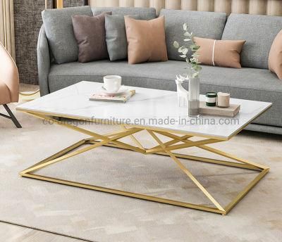 European Design Home Furniture Glass Coffee Table with Gold Legs