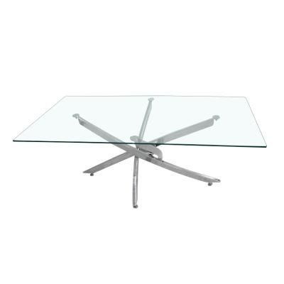 Square Tempering Glass Dinner Stainless Steel Frame Dining Table