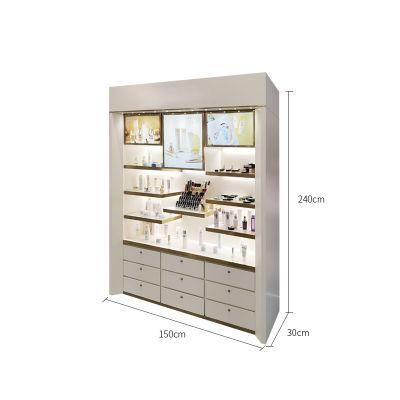 Hot Sale Cosmetic Showcase Display Unit Wooden Nail Care Makeup Cabinet with Light Box