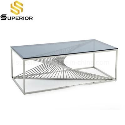 Unique Style Glass Coffee Tea Table with Silver Steel Base