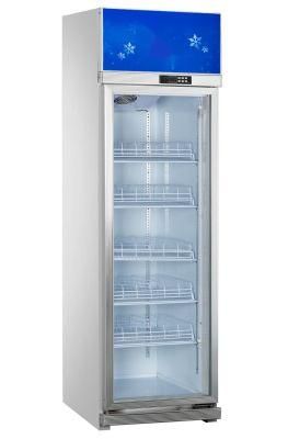 Commercial Vertical Glass Door Slim Freezer Ice Cream Display Cabinet /Showcase with Adjustable Shelves