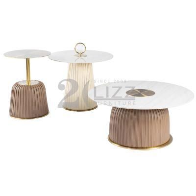 Italian Modern Luxury Design White Marble Coffee Table Sets in Gold Stainless Steel Frame for Living Room Furniture