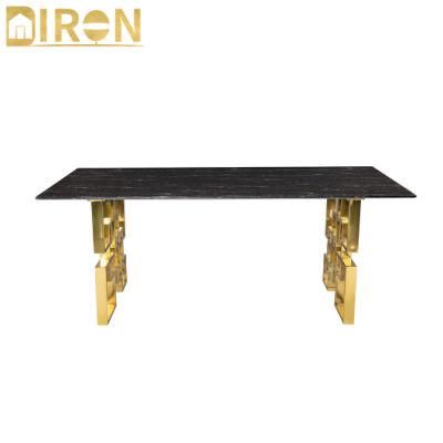 New Modern Dubai Square Marble Top Dining Table with Gold Metal