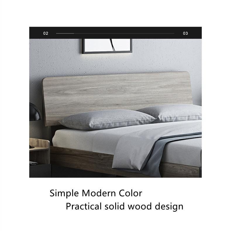 Minimalist Style Grey Color Customized Hotel Home Bedroom Furniture Wooden Bed with Night Stand