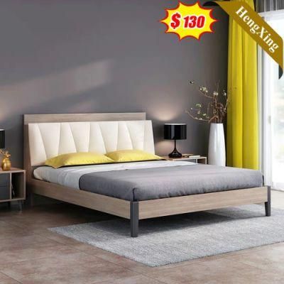 Nordic Style Simple Long Backrest Wooden Bedroom Furniture King Size Double Bed