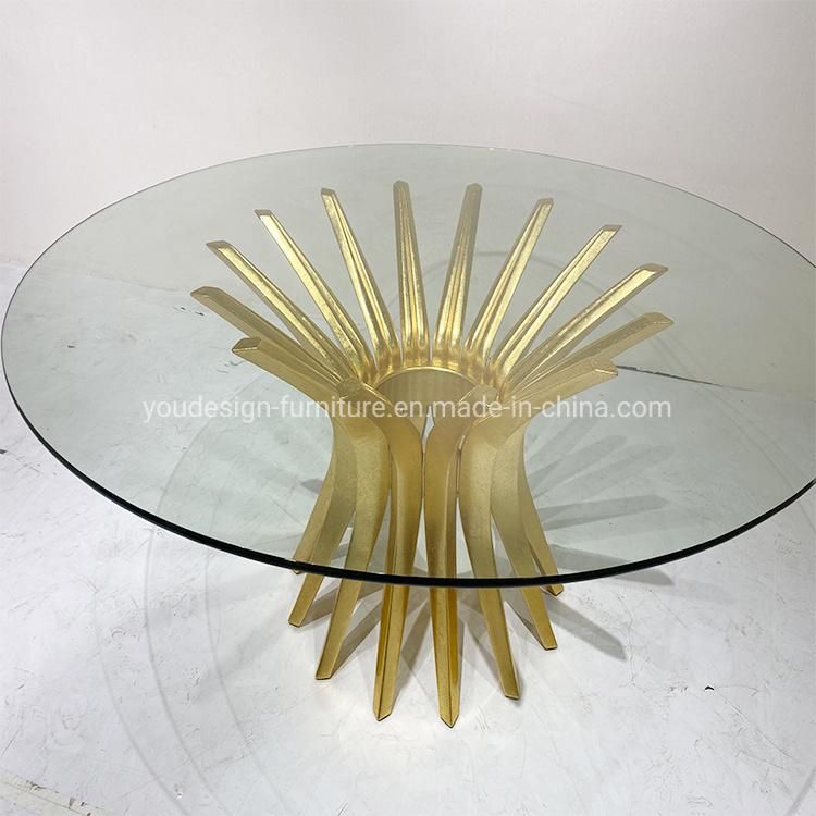 Luxury Glass Top Round Modern Hotel Dining Table Dining Room Furniture Outdoor Dining Table with Gold Legs