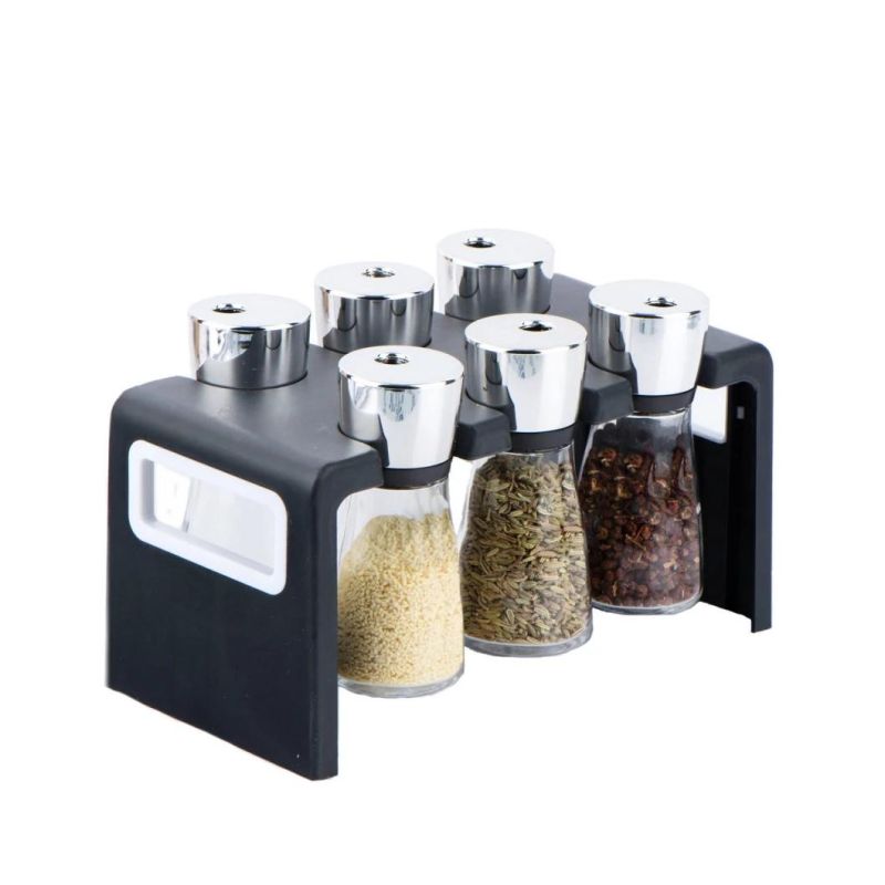 6PCS Glass Spice Shaker Spice Jar Spice Bottle with Plastic Rack