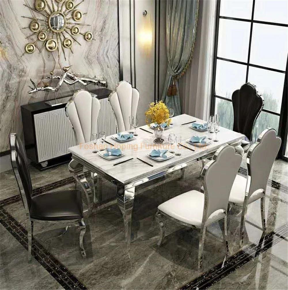 Modern Style Living Room Furniture Hotel Restaurant Metal White Top Dining Table