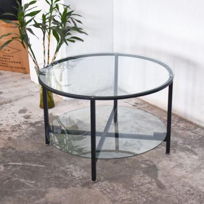 Minimalism Style 2 Tiers Featured Glass and Metal Combined Round Dining Table