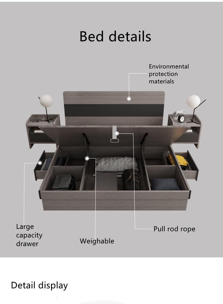 Black Color PU Leather Long Backrest Bedroom Furniture Wooden King Queen Size Storage Beds