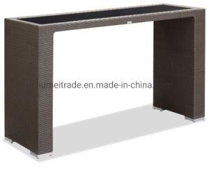 Outdoor Rattan Furniture Bar Table Black Silk Printing Glass Inside (B17-18)