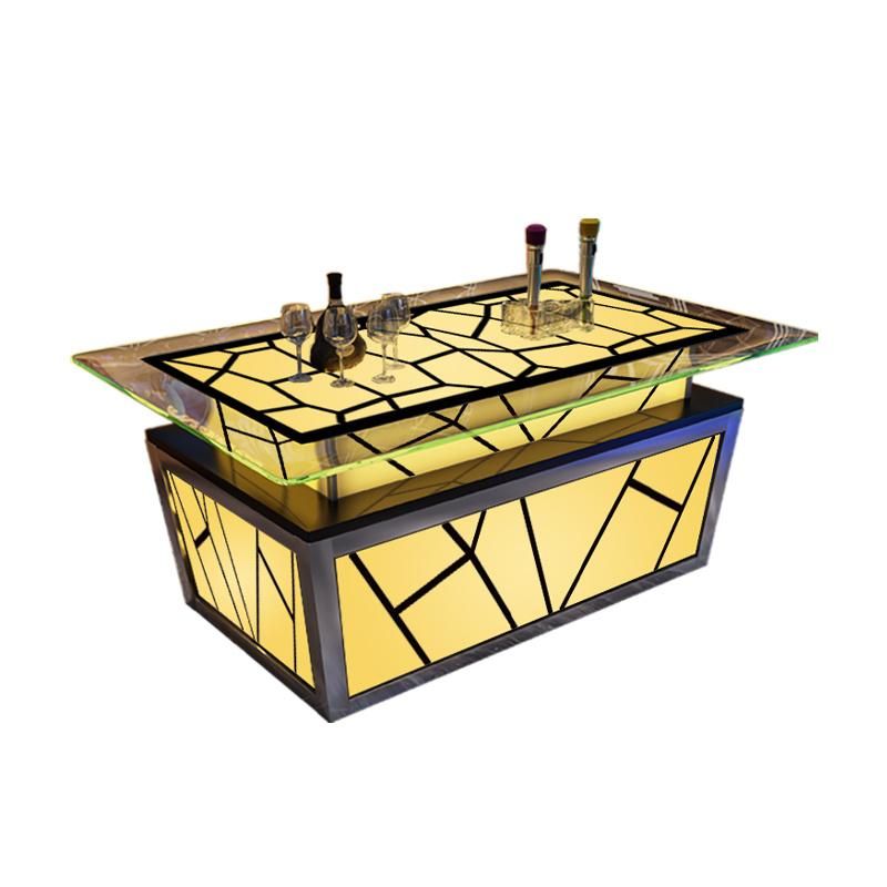 Hotel Lobby Square Tempered Glass Top Coffee Table Lounge Furniture Night Club LED Table KTV Bar Table