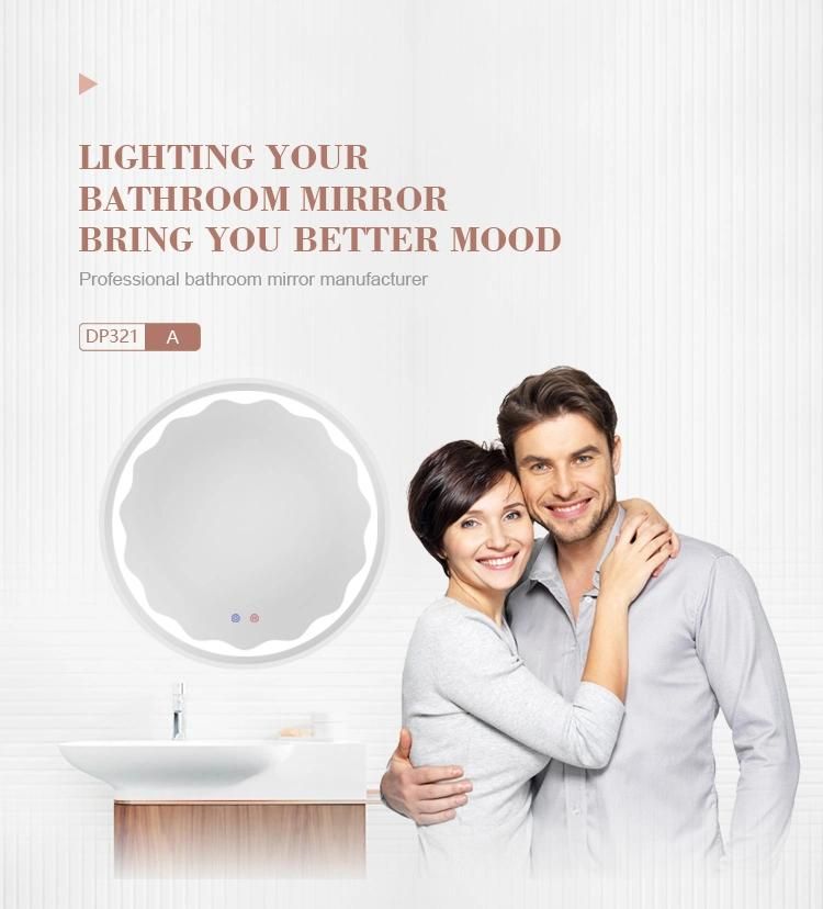 Round Illuminated LED Bathroom Beauty Wave Wall Mirrors Anti-Fog