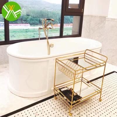Yuhai Luxury Gold Metal Glass Tea Wine Food Catering Drinks Serving Trolley Bar Cart for Hotel Restaurant Wedding Party