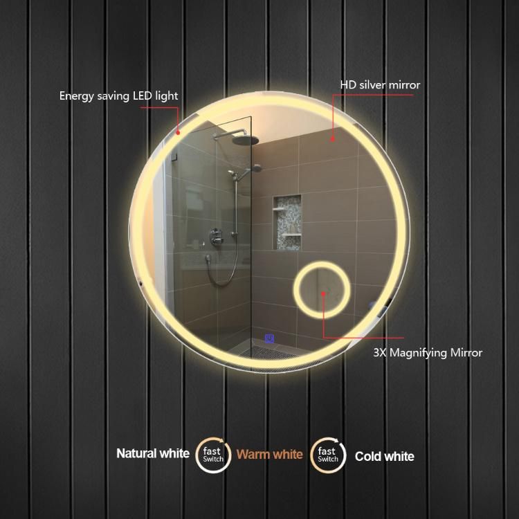 Hot Design Anti-Fog Waterproof Round Touch Screen Lighted Bathroom Mirror