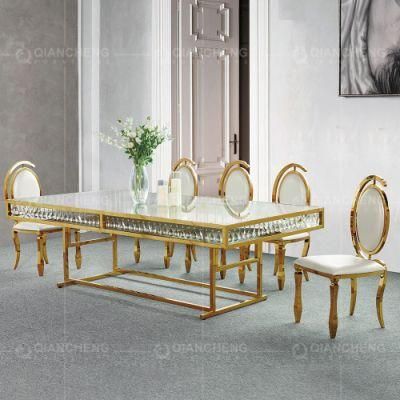 Factory Direct Sale Stainless Steel Mirror Glass Wedding Event Dining Table