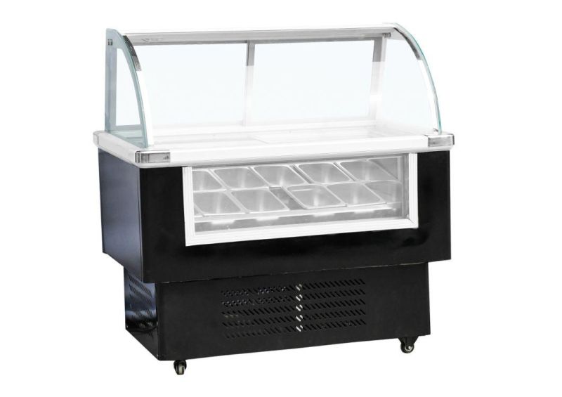 Air Cooling Type Curved Glass Door Deli Meat Showcase Refrigeration Display Cabinet