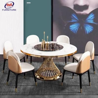 Modern Living Room Thicken Marble Top Luxury Stainless Steel Frame Dining Tables Sets