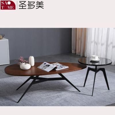 Modern Living Room Furniture Walnut Water Drop Shape Solid Wood Coffee Table