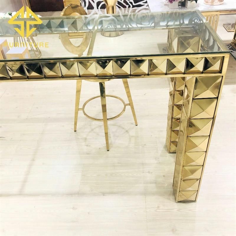 Sawa Modern Glass Top Design Stainless Steel High Bar Table for Business Use