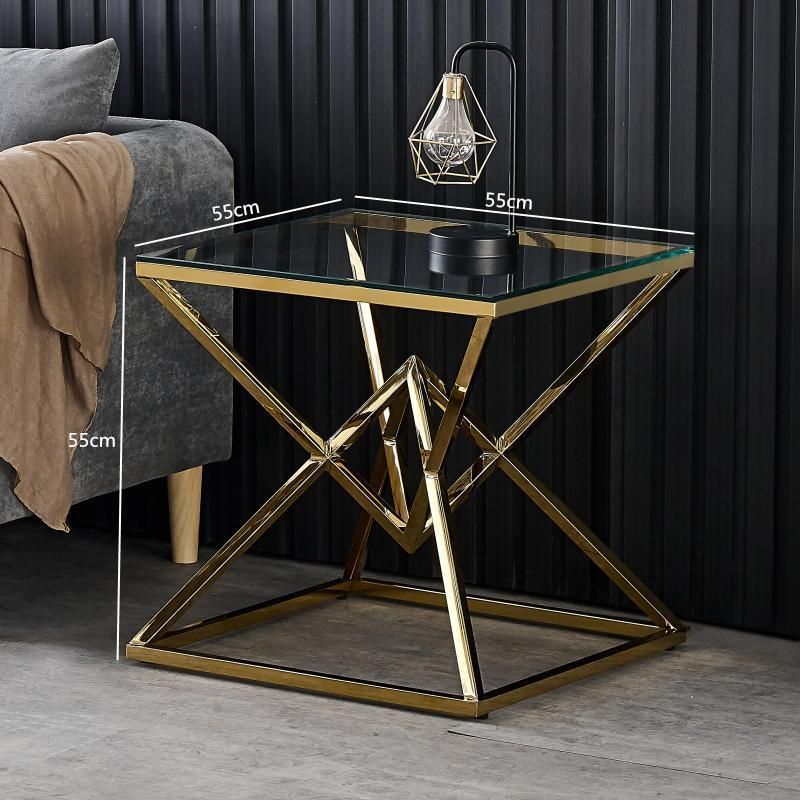 Home Living Room Furniture Tempered Glass Table Top Stainless Steel Tube Frame Coffee Table Tea Table Side Table