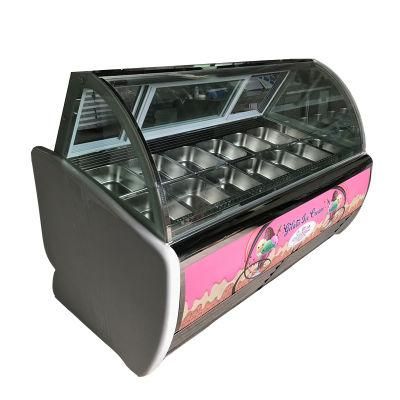 Curved Glass Door Freezer, Ice Cream Showcase, Sliding Door Freezer for Ice Ream