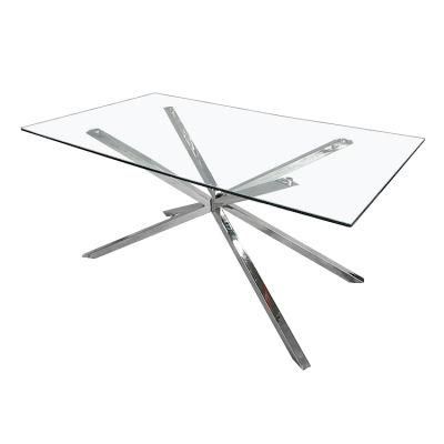 Classic Spray Kitchen Painting Legs and Tempered Glass Metal Ultra Modern Restaurant Dining Table