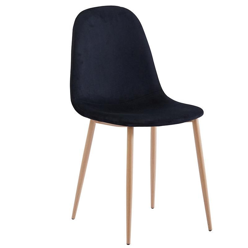 Minimalism Design Bedroom Dining Room Furniture Velvet Fabric Upholstered Chair Restaurant Metal Tube with Powder Coated Wooden Leg Dining Chair