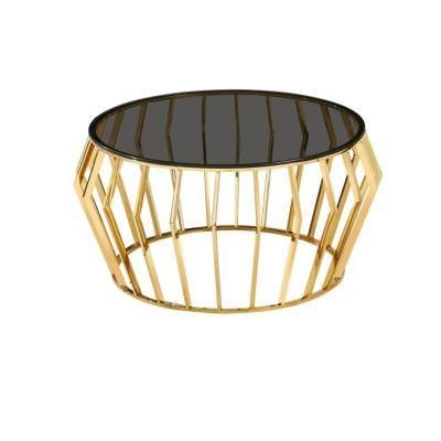 Modern Living Room Furniture Hammered Metal Wire Drum Coffee Table Round Stainless Steel Gold Coffee Tables