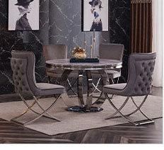 Minimalist Style Marble Top with Black Iron Metal Legs Dining Table