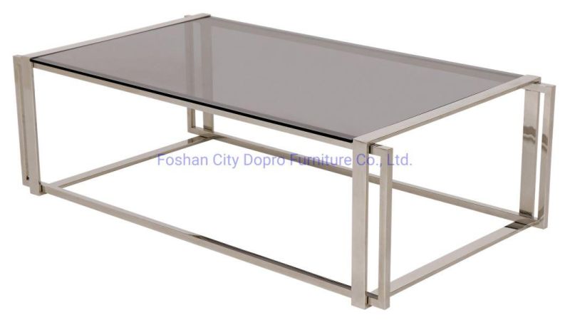 Modern Design Coffee Table Stainless Steel Silver Glass Top