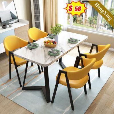 Modern Home Restaurant Furniture Set Special Metal Marble Dining Room Table with Wooden Chairs