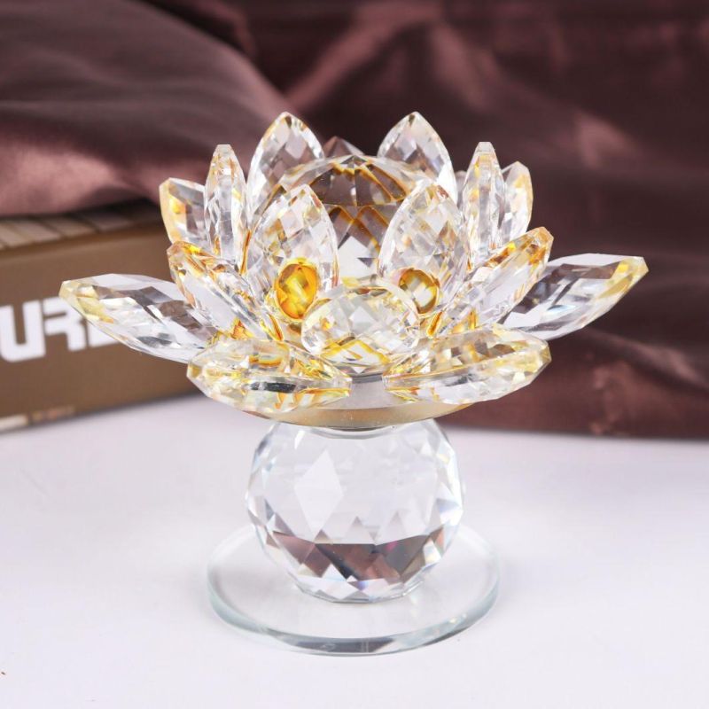 Crystal Glass Lotus Candle Holder for Home Wedding Decoration