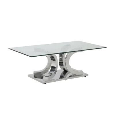 Qiancheng Furniture Design Glass Top Stainless Steel Coffee Tables