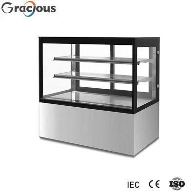 Fan Cooling Curved Tempered Glass 2 Layers Sliding Glass Door Display Bakery Cake Showcase
