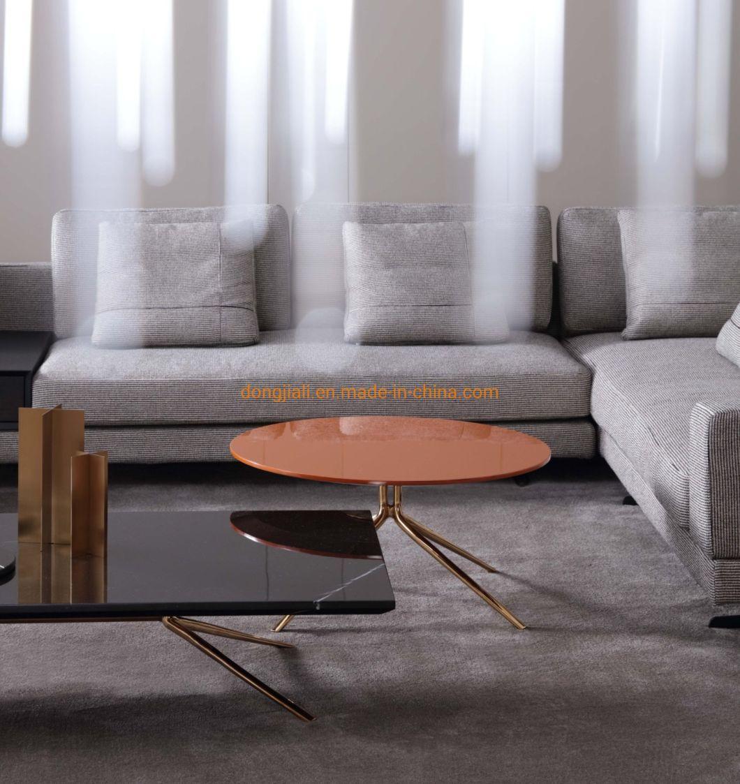 Modern New Furniture Set for Living Room with Rectangular Coffee Table and Round Side Table
