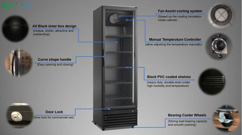 Malaysia Vietnam Phippines The Best OEM Black Color Glass Display Showcase Drink Beverage Single Door Cooler