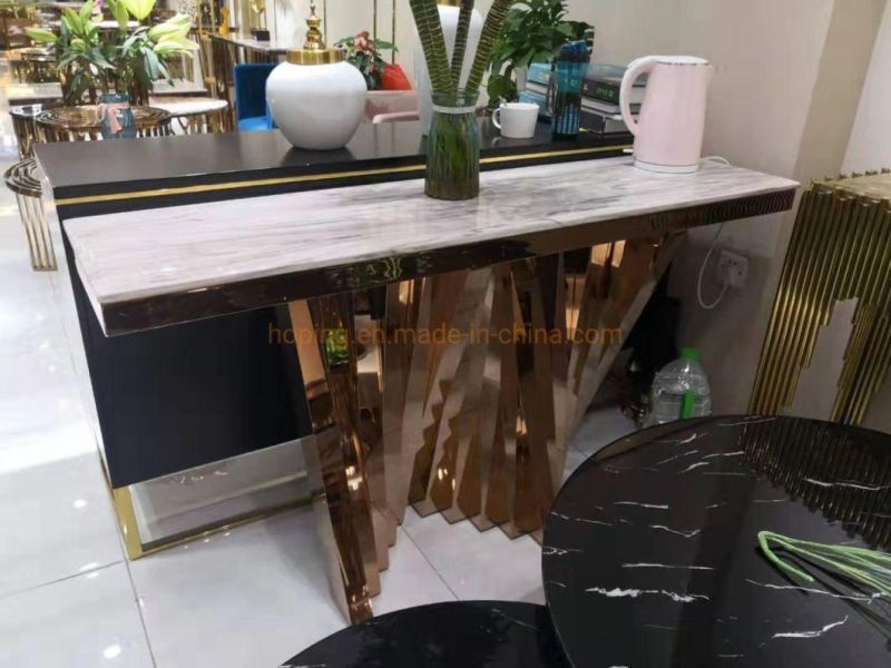 Modern Living Room Unique Shape Marble Top and Golden Metal Base Console Table